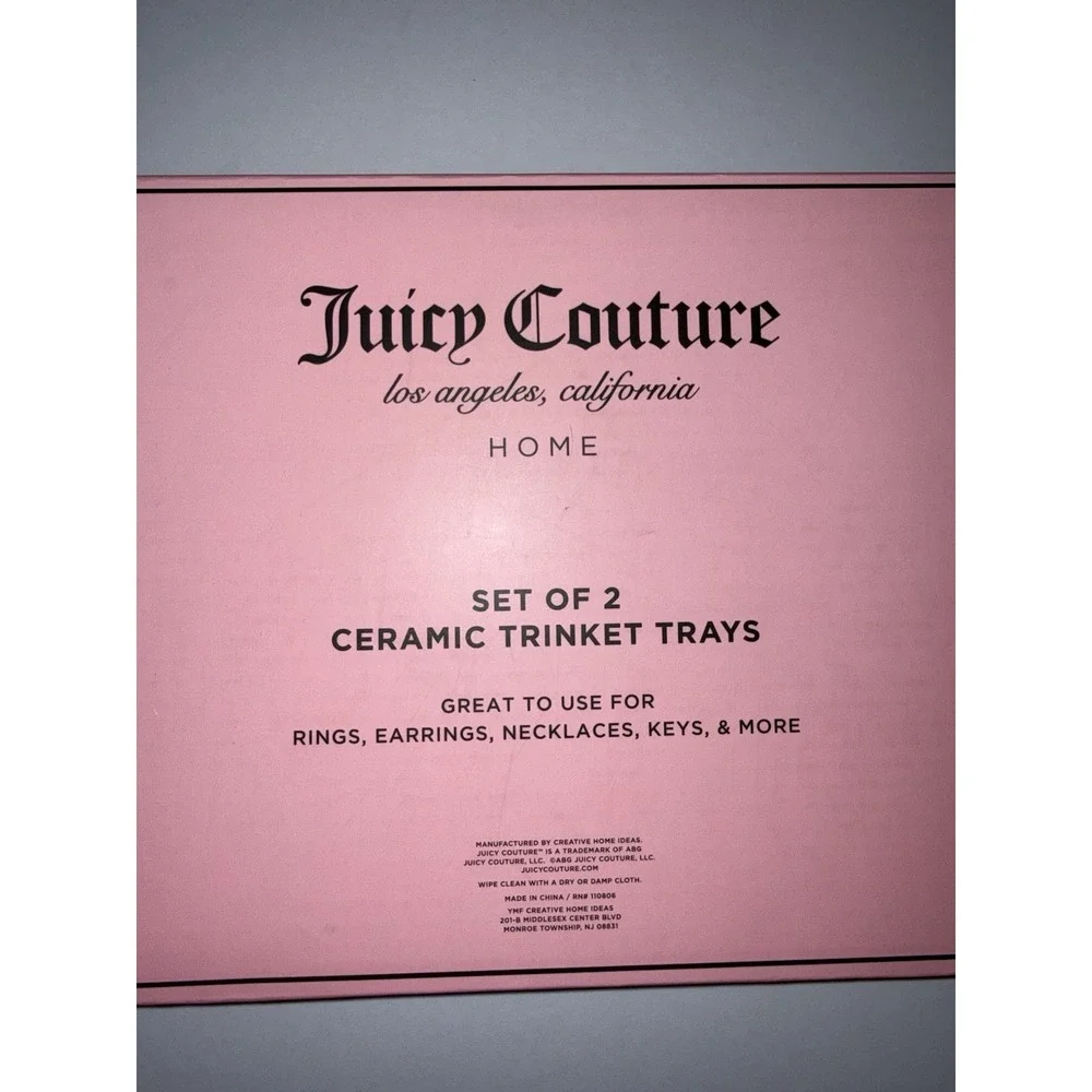 Juicy Couture Heart Trinket Tray Set Pink Jewelry Dish Set of 2 Ceramic NEW